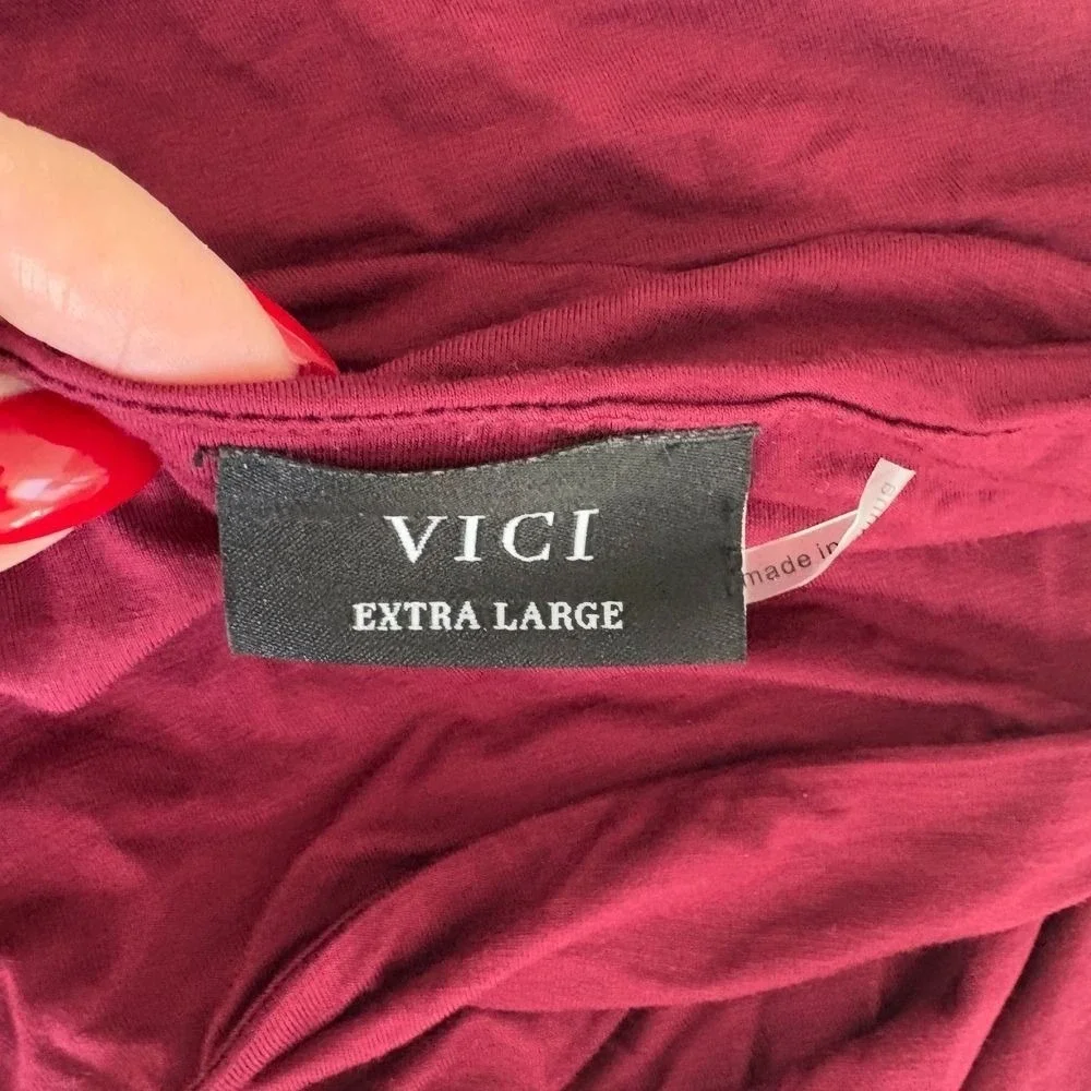 Vici NEW Twas The Night Drape Off The Shoulder Midi Dress - Wine /‎ XL - Picture 3 of 6